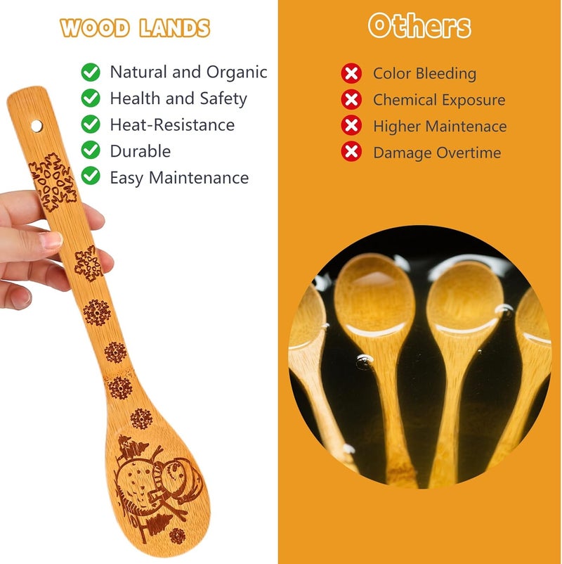 LeafyLane Wooden Utensil Set, Bamboo Utensils 5 pcs Wood Spoons for Cooking, Easy to Clean, Sturdy, Lightweight & Heat Resistant White Elephant Gift - Image 5